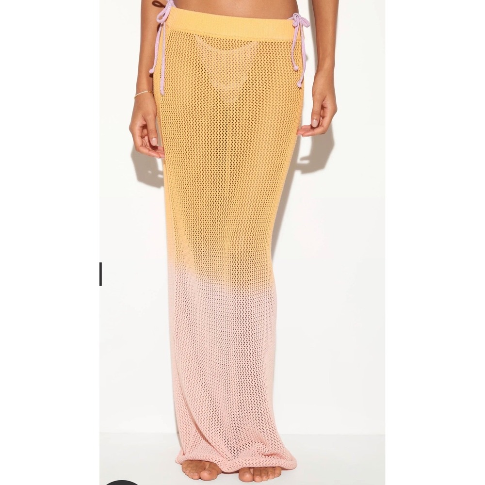Spiritual Gangster Carmen Crochet Maxi Skirt Swim‎ Cover-Up Sunset Ombre Size L